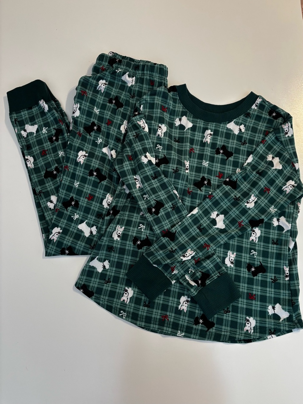 Cozy Green Plaid Scottie Dog-Print Pajama Set for Women, Small (4-6)